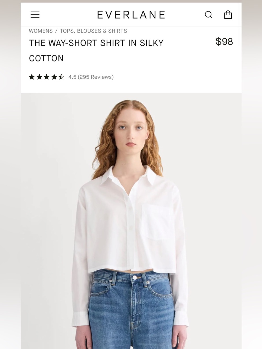 Everlane White Cropped Button-Down Shirt
